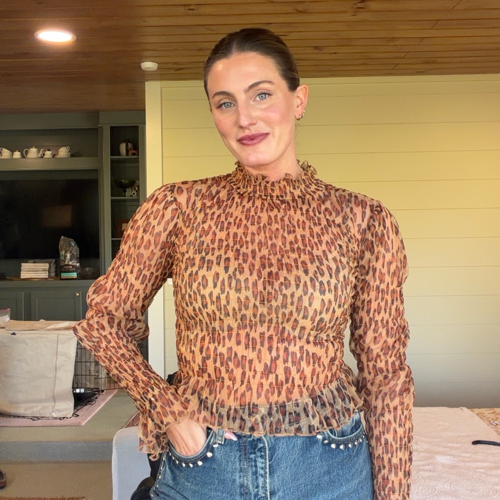 Free People Leopard Print Ruffle Blouse - Picture 2 of 4